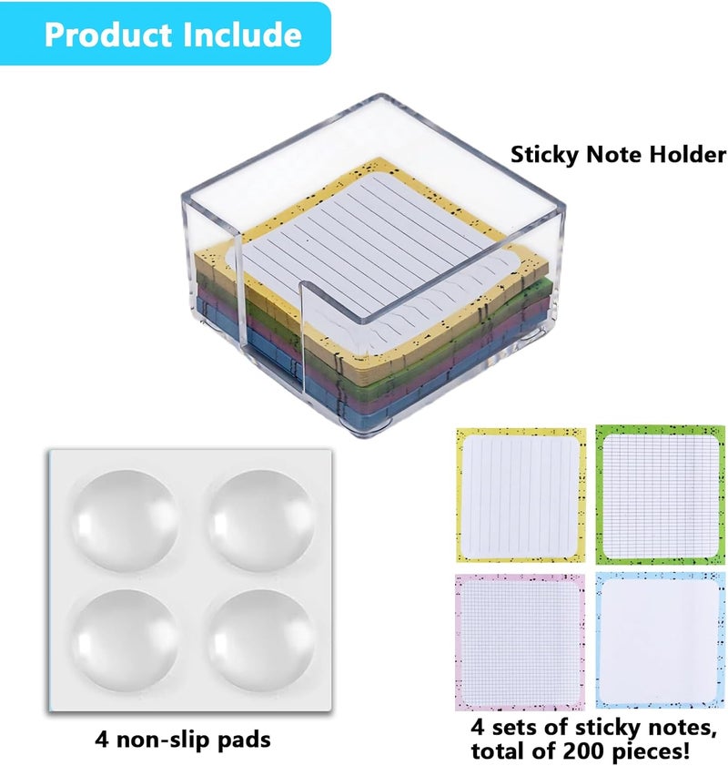 Nolcha Acrylic Sticky Note Holder - 3 x 3 Sticky Note Dispenser with 4 Sets of Colored Sticky Notes for Office and Home Desktop Organizer - Image 3